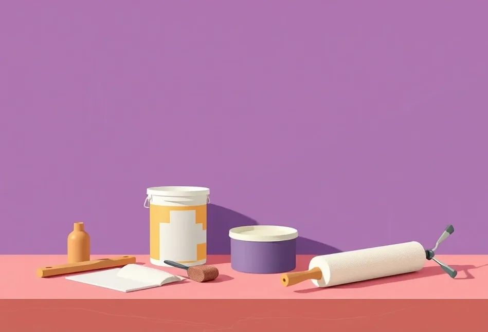 Outils de peinture disposés dans l'ordre des étapes du chantier