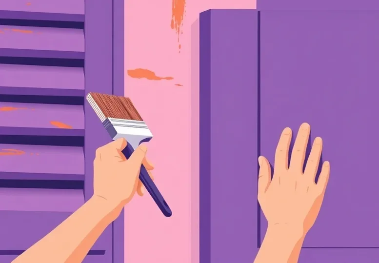 Mise en peinture au pinceau de volets et d'encadrements en bois