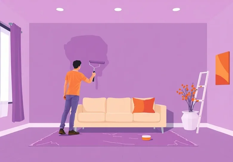 Peintre appliquant la peinture au rouleau sur un mur de salon